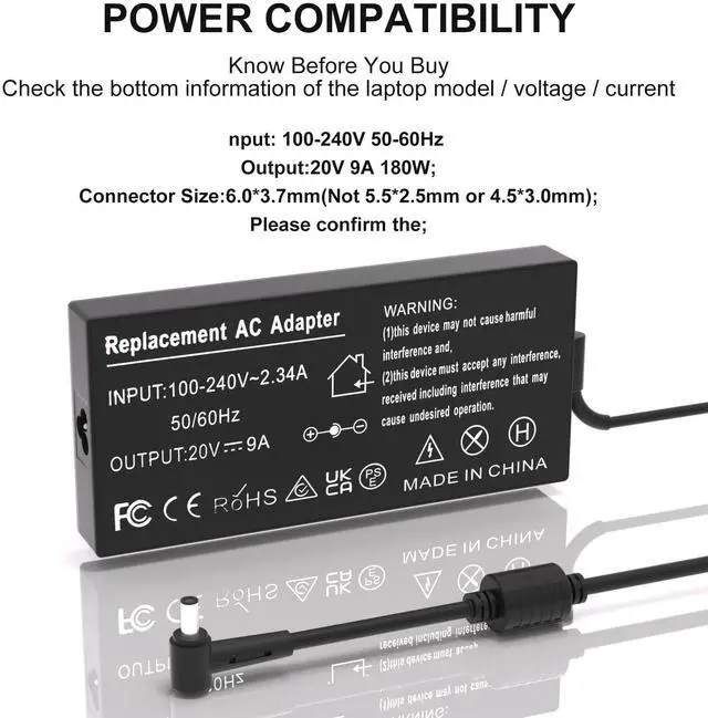 Alt view image 2 of 5 - Tinkon 180W Charger Compatible with Asus ROG Zephyrus G14 G15 GA401 GA502 G531GT F15 F17 A17 A15 FX506 FX505 FX706 FA706 FA506 ROG Strix G GL504GM G713IH G531 G731 GL531 ADP-180TB H Gaming Laptop