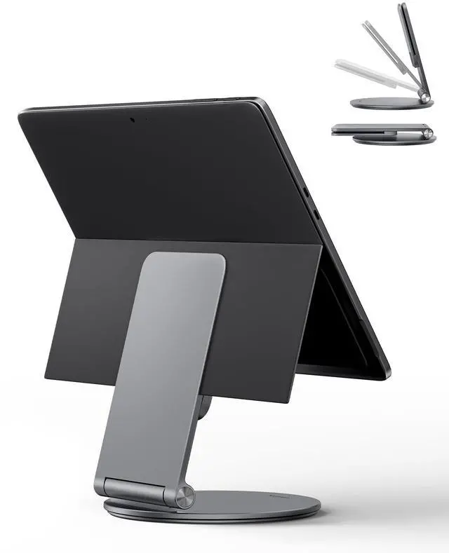 Main image of LULULOOK Stand for Surface Pro/Go - Aluminum Alloy 360° Swivel Base, Foldable Tablet Holder/Riser for Microsoft Surface Pro 711 & Go 24 | Portable Office Desk Accessories, Gray