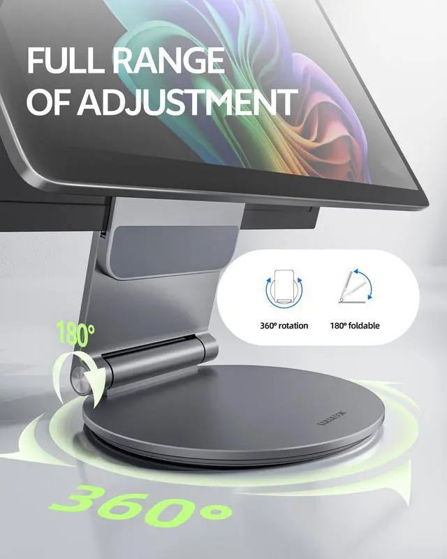 Alt view image 2 of 5 - LULULOOK Stand for Surface Pro/Go - Aluminum Alloy 360° Swivel Base, Foldable Tablet Holder/Riser for Microsoft Surface Pro 711 & Go 24 | Portable Office Desk Accessories, Gray