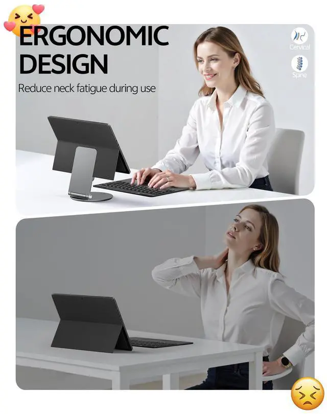 Alt view image 4 of 5 - LULULOOK Stand for Surface Pro/Go - Aluminum Alloy 360° Swivel Base, Foldable Tablet Holder/Riser for Microsoft Surface Pro 711 & Go 24 | Portable Office Desk Accessories, Gray