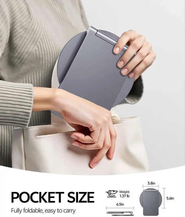 Alt view image 5 of 5 - LULULOOK Stand for Surface Pro/Go - Aluminum Alloy 360° Swivel Base, Foldable Tablet Holder/Riser for Microsoft Surface Pro 711 & Go 24 | Portable Office Desk Accessories, Gray