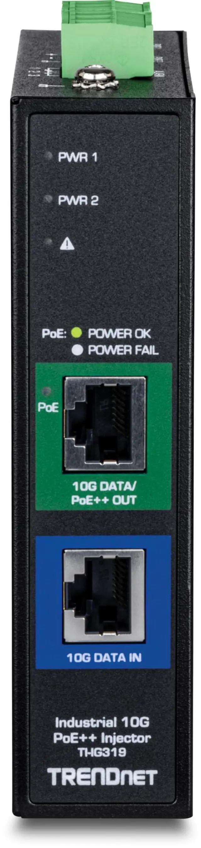 Alt view image 3 of 5 - TRENDnet Industrial 10G PoE++ Injector, TI-IG319, 1 x 10 Gigabit PoE++ Port (Data + PoE Out), 1 x 10 Gigabit Port (Data in), Supports PoE (15.4W), PoE+ (30W), NDAA & TAA Compliant