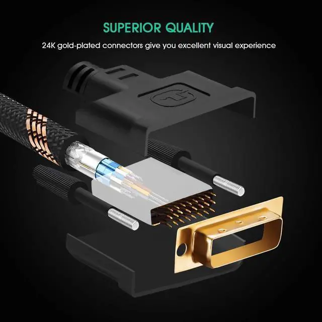 Alt view image 5 of 5 - DVI to DVI Cable 50Ft,Nylon Braided DVI-D 24+1 Dual Link Male to Male Digital Video Cable Gold Plated with Ferrite Core Support 2560x1600 for Gaming, DVD, Laptop, HDTV and Projector (50 Ft/15M)