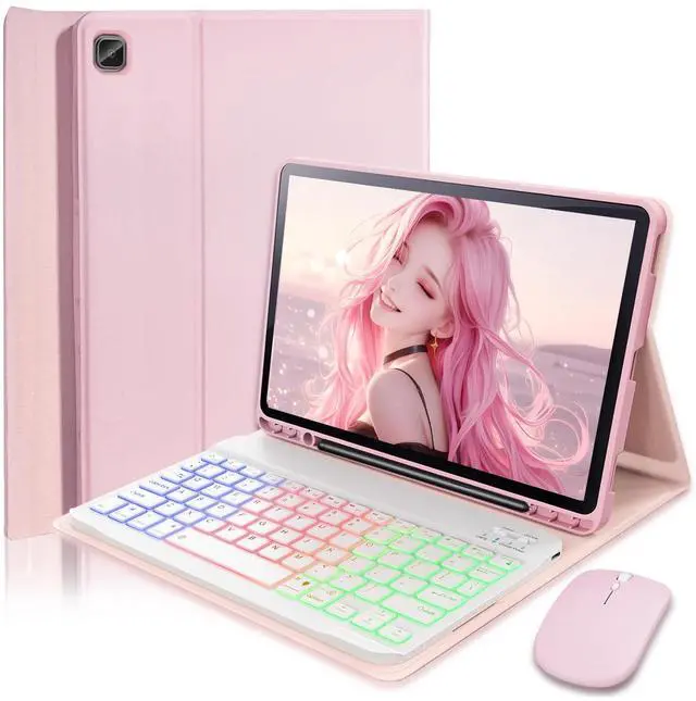Main image of Keyboard Case for Samsung Galaxy Tab A7 10.4 inch 2020 Cover - 7 Color Rainbow Change Backlit Detachable Magnetic Keyboard with S Pen Holder with Mouse - Pink