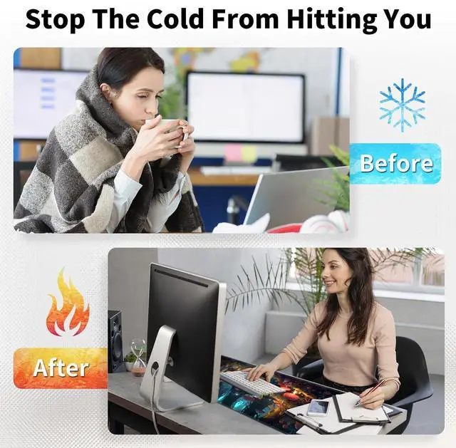 Alt view image 4 of 5 - BREIDMKFM Warm Desk Pad,Heated Desk Pad Mouse Mat Gaming,with 3 Heating Levels & 3 Hours Auto Shut-Off,Leather 31.5" x 13" Foot Warmer Keyboard Office Mat,Mushrooms Forest