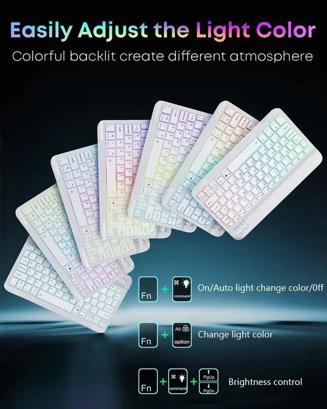 Alt view image 3 of 5 - Keyboard Case for Samsung Galaxy Tab A7 10.4 inch 2020 Cover - 7 Color Rainbow Change Backlit Detachable Magnetic Keyboard with S Pen Holder with Mouse - Pink