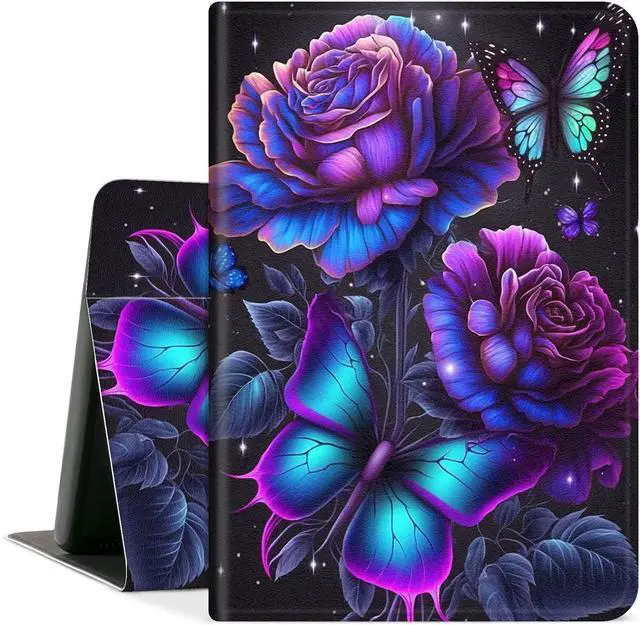Main image of Case for All-New Amazon Kindle Fire HD 8 & 8 Plus Tablet (12th Gen/10th Generation,2022/2020 Release) 8 inch,PU Leather Folio Stand Case with Auto Sleep/Wake,Purple Rose Flower