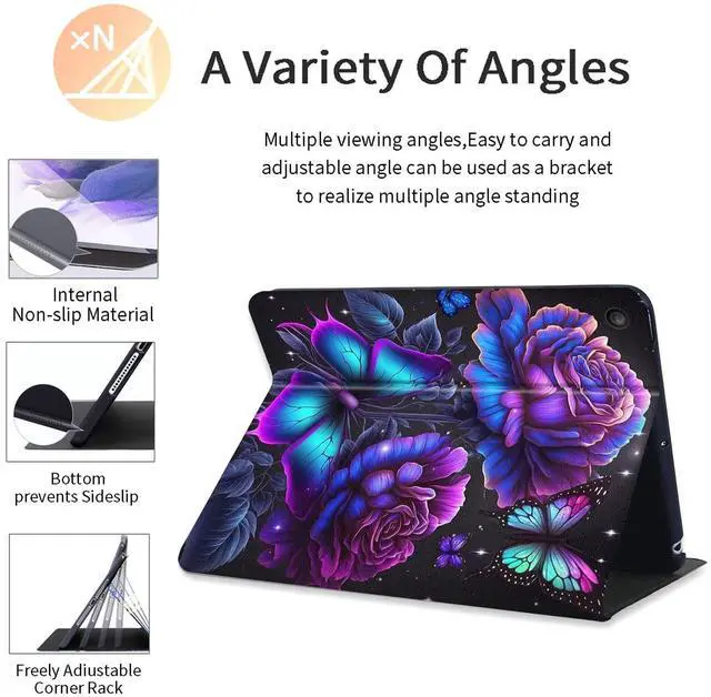 Alt view image 3 of 5 - Case for All-New Amazon Kindle Fire HD 8 & 8 Plus Tablet (12th Gen/10th Generation,2022/2020 Release) 8 inch,PU Leather Folio Stand Case with Auto Sleep/Wake,Purple Rose Flower