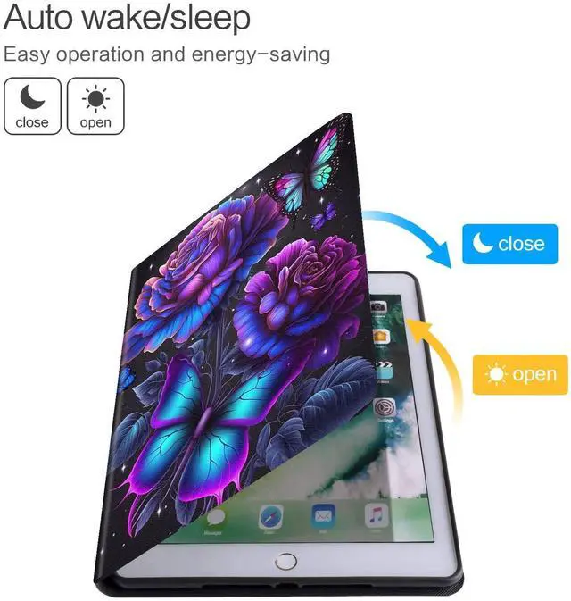 Alt view image 4 of 5 - Case for All-New Amazon Kindle Fire HD 8 & 8 Plus Tablet (12th Gen/10th Generation,2022/2020 Release) 8 inch,PU Leather Folio Stand Case with Auto Sleep/Wake,Purple Rose Flower