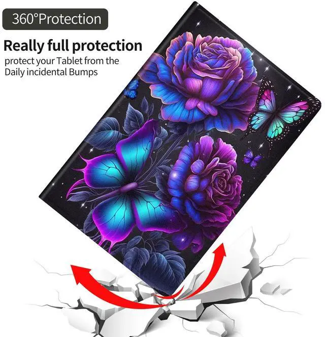 Alt view image 5 of 5 - Case for All-New Amazon Kindle Fire HD 8 & 8 Plus Tablet (12th Gen/10th Generation,2022/2020 Release) 8 inch,PU Leather Folio Stand Case with Auto Sleep/Wake,Purple Rose Flower