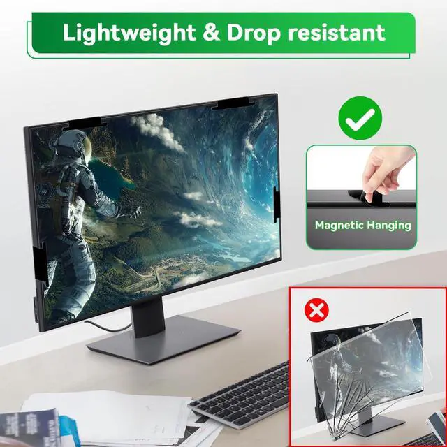 Alt view image 4 of 5 - [2 Pack] Magnetic 23.8 in Computer Anti Blue Light Screen Protector for16:9 Aspect Ratio Widescreen Monitor, Hanging Eye Protection Anti-Glare Light Screen Protector, Removable 23.8in Protective Film