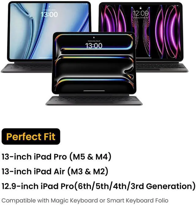 Alt view image 3 of 5 - tomtoc 360 Protective Tablet Sleeve for iPad Pro 13-inch (M5/M4) 2025, 13-inch iPad Air (M3/M2), 12.9-inch iPad Pro (6th/5th/4th/3rd Generation) with Magic Keyboard, Water-Resistant iPad Case Bag