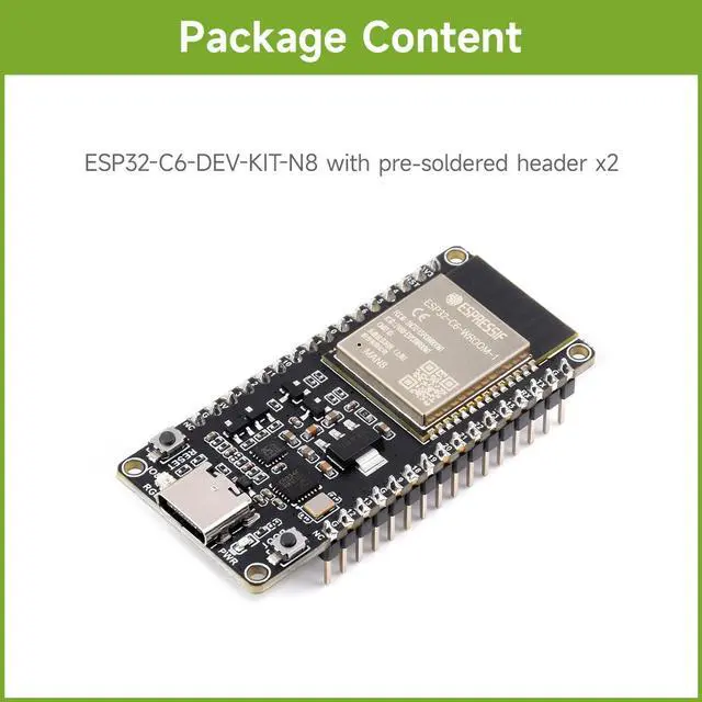 Alt view image 2 of 5 - 2PCS Waveshare ESP32-C6 Microcontroller, WiFi 6 Development Board, 160MHz Single-Core Processor, ESP32-C6-WROOM-1-N8 Module, Supports USB and UART Development with Pre-soldered Header