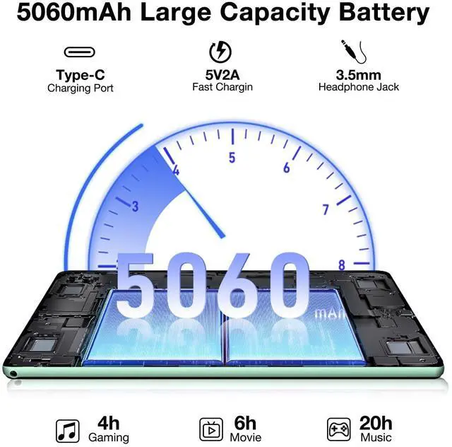 Alt view image 5 of 5 - DOOGEE U10 Android Tablet, 9GB RAM + 128GB ROM(TF 1TB) Android 13 Tablet Quad-Core 2.0 GHz, 10.1" Display | 5060mAh | TÜV Low Bluelight, Widevine L1 | 8MP+5MP | Bluetooth 5.0 | WiFi-6 | OTG-Green