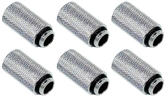 Main image of dracaena.io 6 Pack G1/4" 30mm Height Male to Female Extender Fittings, Brass Compression Fittings with O Rings for PC Liquid Cooling Loop, Water Cooling Tube Connectors, Silver