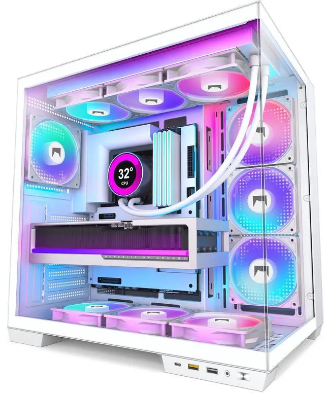 Main image of HYXN H1 HYXN ATX PC Case - Pre-Installed with 7 PWM ARGB Fans - Dual Cavity Mid-Tower PC Gaming Case - with Type-C - Can Hold up to 3X 360mm heatsinks simultaneously (White, H1)