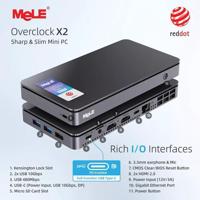 Alt view image 2 of 5 - MeLE Mini PC with Win-11-Pro,Micro Desktop Computer Overclock 4C N150 16GB RAM DDR4 512GB SSD, 4K Triple Display, USB-C, USB3.2/WiFi/BT/Ethernet on Business Home Office Linux Portable PCnot Fanless