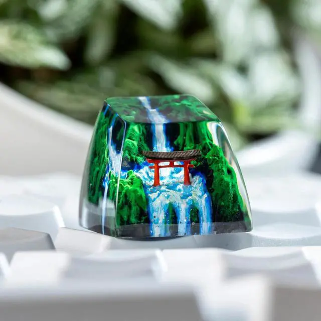 Alt view image 2 of 5 - Red Torii Gate Artisan Keycap Japanese Shrine with Summer Waterfall R1 SA Profile Custom Keycaps 1U ESC Handmade Gaming Resin Key Cap Cherry MX Switch Compatible Mechanical Keyboard Japan Lover Gift