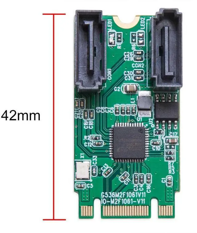 Alt view image 3 of 5 - I/O Crest M.2 B+M Key 22x42 PCIe Bus To 2 Ports SATA 6 G III Controller Adapter Card Chipset ASM1061 SI-ADA40127