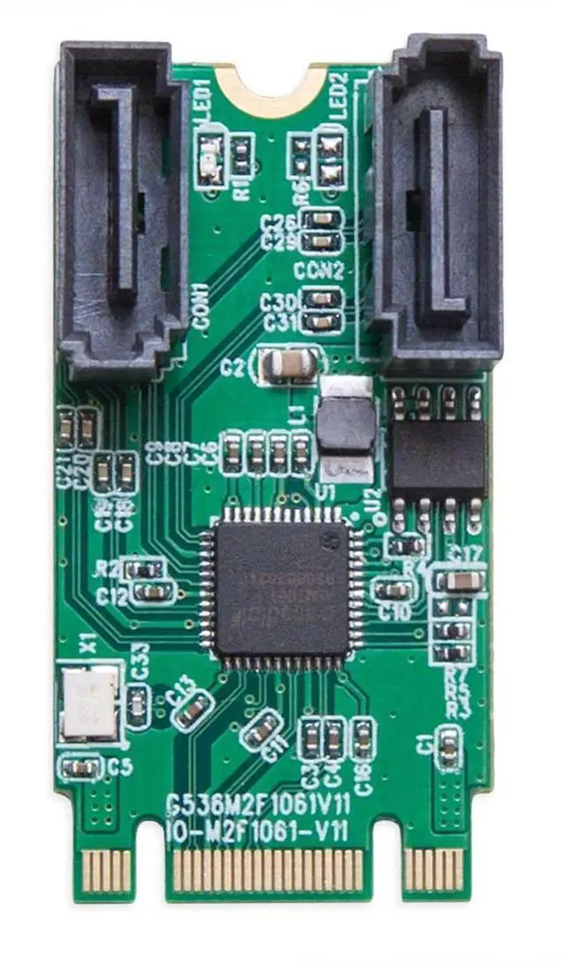 Alt view image 2 of 5 - I/O Crest M.2 B+M Key 22x42 PCIe Bus To 2 Ports SATA 6 G III Controller Adapter Card Chipset ASM1061 SI-ADA40127