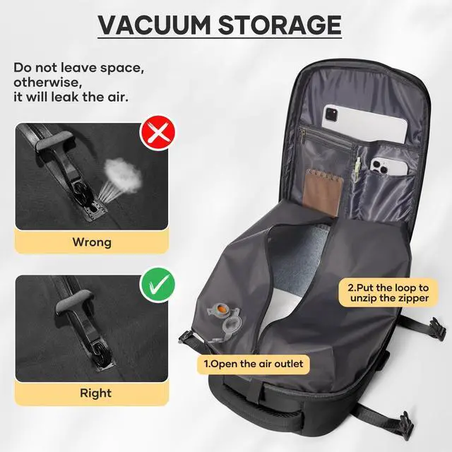 Alt view image 3 of 5 - WEFLIER Vacuum Backpack Travel, Travel Vacuum Bags with Pump, Airline Approved 18x14x8 Personal Item Size Carry on Laptop Backpacks, Mochila compresion al vacio, Black