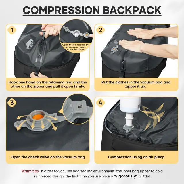 Alt view image 4 of 5 - WEFLIER Vacuum Backpack Travel, Travel Vacuum Bags with Pump, Airline Approved 18x14x8 Personal Item Size Carry on Laptop Backpacks, Mochila compresion al vacio, Black