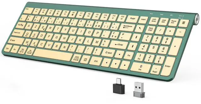 Main image of JOYACCESS Slim Compact Wireless Keyboard - Full-Size Silent Keys & Ergonomic Design, Number Pad & Dustproof Cover for Windows/Mac - Emerald Green