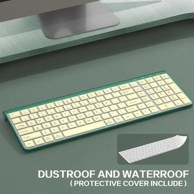 Alt view image 2 of 5 - JOYACCESS Slim Compact Wireless Keyboard - Full-Size Silent Keys & Ergonomic Design, Number Pad & Dustproof Cover for Windows/Mac - Emerald Green