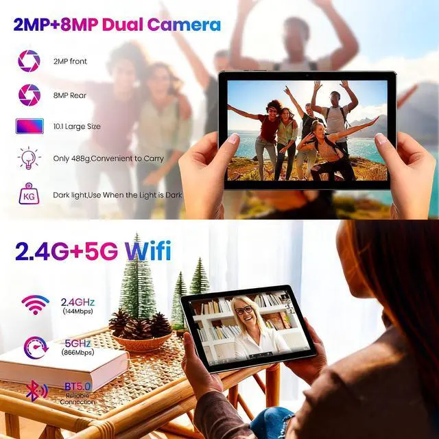 Alt view image 5 of 5 - TPZ Tablet, 10.1 inch, Android 14 Tablets, Octa-Core, 12GB RAM + 64GB ROM (1TB Expand), 6000mAh Battery, 2.4G+5G Wi-Fi 6, 2MP+8MP Cameras, Bluetooth, 1280x800 FHD IPS (Gray)