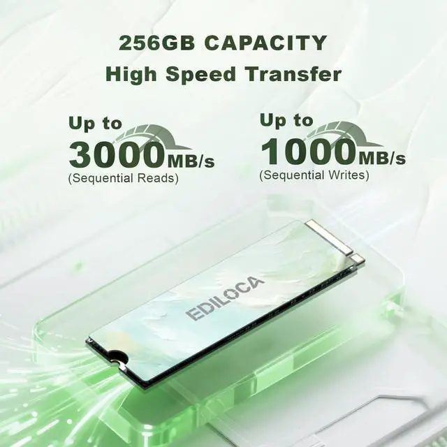 Alt view image 2 of 5 - Ediloca 256GB NVMe M.2 SSD PCIe Gen 3x4, Up to 3000MB/s Read, M.2 2280 Internal Solid State Drive, Dynamic SLC Cache, Compatible with PC, Desktop and Laptops(EN680E)