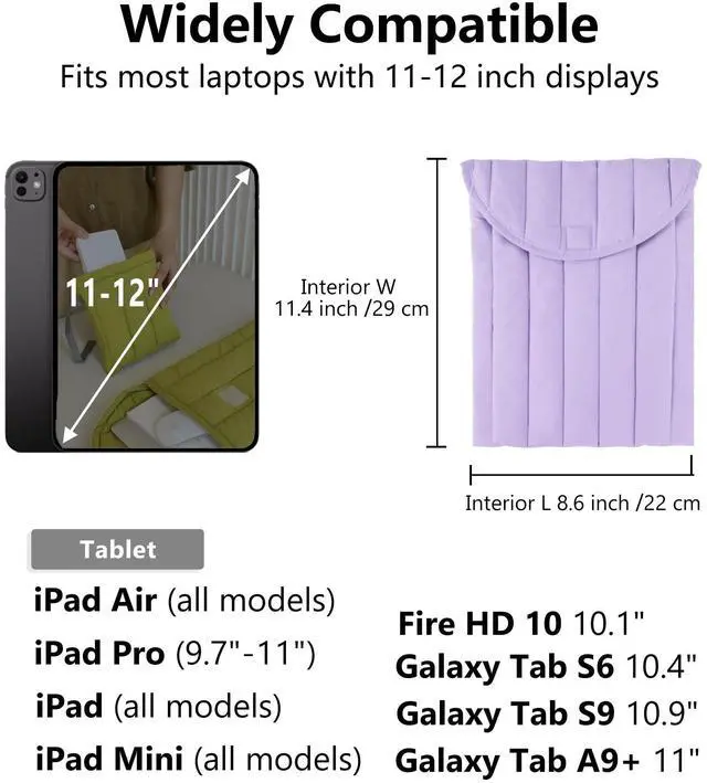Alt view image 5 of 5 - Puffy Laptop Sleeve 11-12 Inch Purple, Protective Carrying Case for Men and Women, Cute Case Bag Compatible with 11 and 12 Inch Laptops, 10.9" Ipad 10, 10.2" Ipad 7 8 9 in Cover
