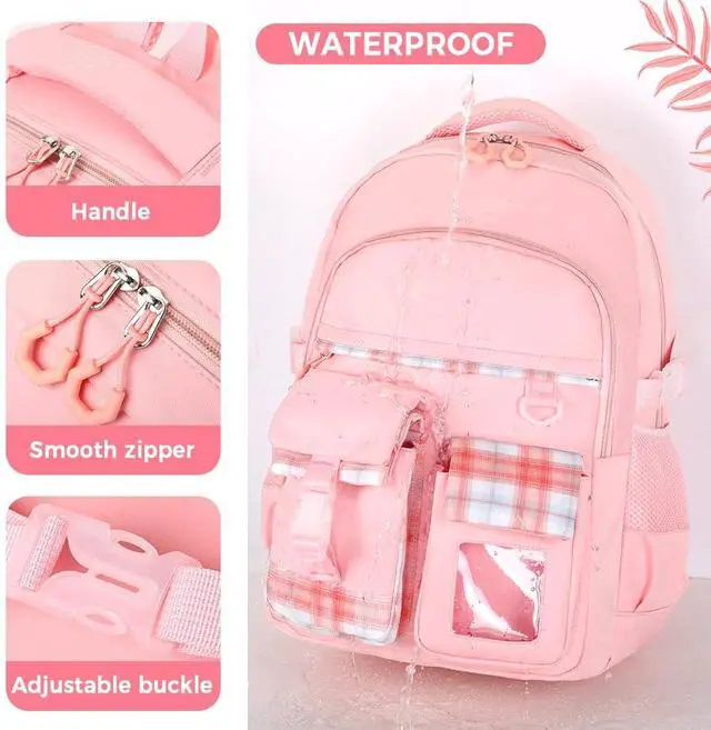 Alt view image 5 of 5 - MININAI Cute Backpack for Teen Girls Kids Kawaii Bookbag Elementary Middle School Student Back Packs Aesthetic Travel Daypack Ages 6-8 8-10 10-12 (Blue,L)