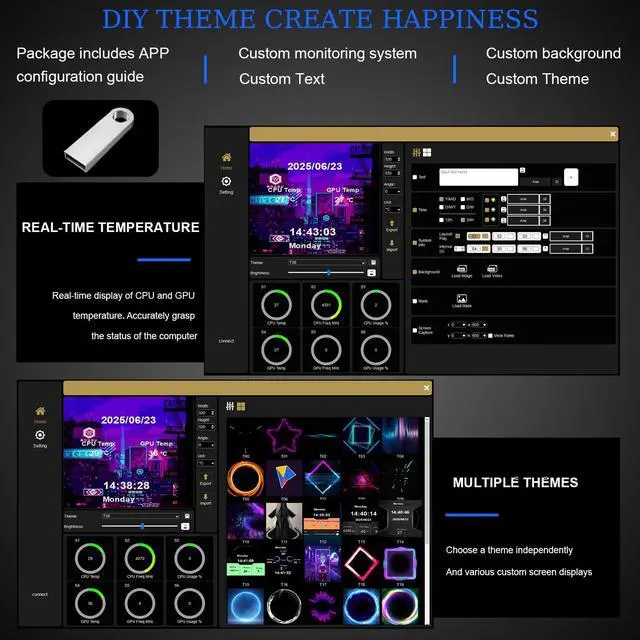 Alt view image 4 of 5 - RUIXMIIDII AIO CPU Liquid Cooler with 2.8in IPS LCD Screen Display, 320 * 320 Resolution, 360mm AIO Cooler ARGB PWM Fans, CPU Water Cooler for AM5/AM4, Intel LGA 1851/1700/2066/1200/115X/2011, Black