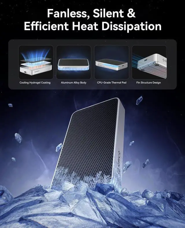 Alt view image 3 of 5 - ORICO 80Gbps 2TB Portable SSD, 5800MB/s R 3300MB/s W Portable Fanless Cooling Design, Aluminum Alloy, Compatible with Thunderbolt 5/4/3, Ultra-Fast External SSD, for Video Editing/Photography/Design