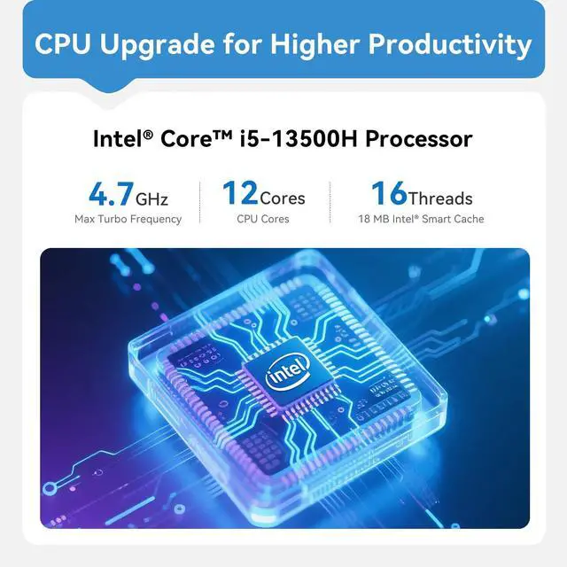 Alt view image 2 of 5 - Beelink EQI13 PRO Mini PC,Intel 13th Gen Core i5-13500H (12C/16T,up to 4.7GHz),Mini Computer with 32GB DDR4 RAM 500GB M.2 2280 PCle 4.0 SSD,4K Dual Screen Display/WiFi6/BT5.2/Dual LAN