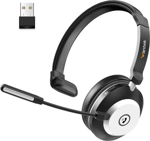 Main image of Wantek Bluetooth Headset with USB Dongle for Computer, Single-Ear Wireless Headset with Noise Cancelling Microphone for Office & Truckers, Bluetooth V5.3 with Mute Button for Work