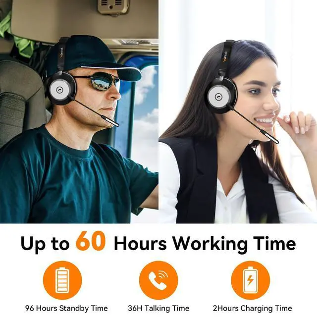 Alt view image 2 of 5 - Wantek Bluetooth Headset with USB Dongle for Computer, Single-Ear Wireless Headset with Noise Cancelling Microphone for Office & Truckers, Bluetooth V5.3 with Mute Button for Work