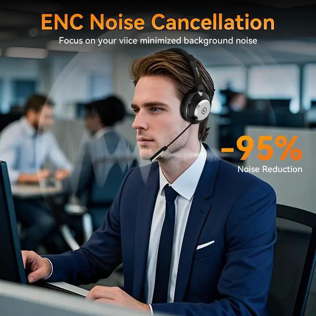 Alt view image 4 of 5 - Wantek Bluetooth Headset with USB Dongle for Computer, Single-Ear Wireless Headset with Noise Cancelling Microphone for Office & Truckers, Bluetooth V5.3 with Mute Button for Work