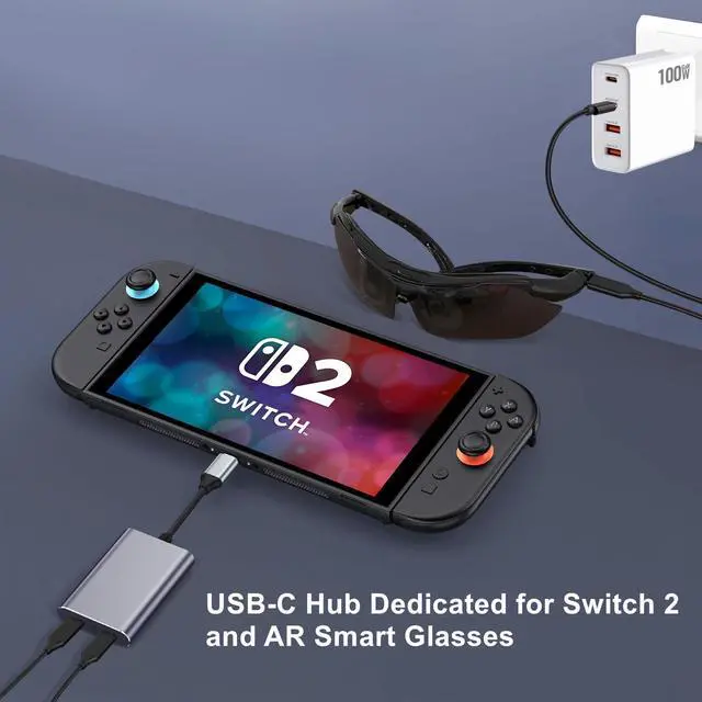 Alt view image 4 of 5 - USB C to C Charging Hub for RayNeo Air 3s AR Glasses, PD 100W Charger Adapter Compatible with Nintendo Switch 2, ROG Ally, PS4/5, Xbox, Mac mini, Laptops & DP Alt Mode Devices, 4K@60Hz Output