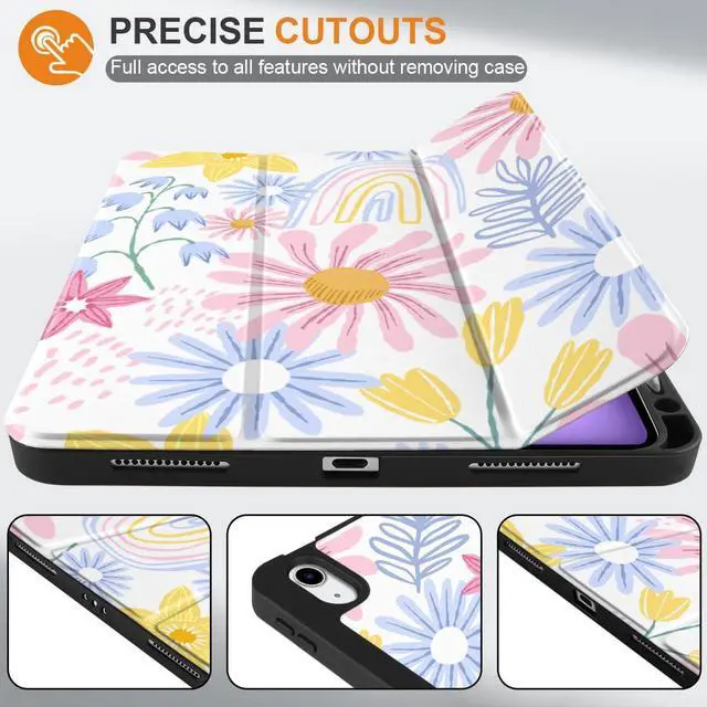 Alt view image 3 of 5 - DONGKE for iPad Air 11 Inch Case M3 2025 / M2 2024 & iPad Air 5th 2022 / 4th Generation 2020 10.9 Inch, Ultra Thin Soft TPU Back Cover with Pencil Holder Support Auto Wake/Sleep, Colorful Florals