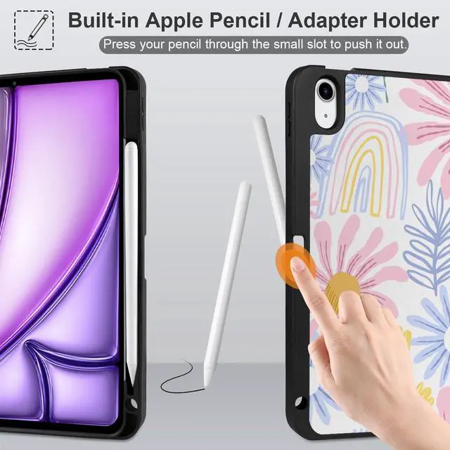Alt view image 4 of 5 - DONGKE for iPad Air 11 Inch Case M3 2025 / M2 2024 & iPad Air 5th 2022 / 4th Generation 2020 10.9 Inch, Ultra Thin Soft TPU Back Cover with Pencil Holder Support Auto Wake/Sleep, Colorful Florals
