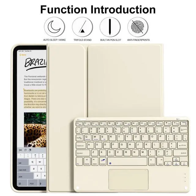 Alt view image 2 of 5 - kenke for iPad 11/10th Gen Case with Keyboard 11/10.9 inch 2025 A16/2022, Detachable Wireless Bluetooth with Left Side Pencil Holder, Multi-Touch Trackpad Square Gray Keycaps (Cream