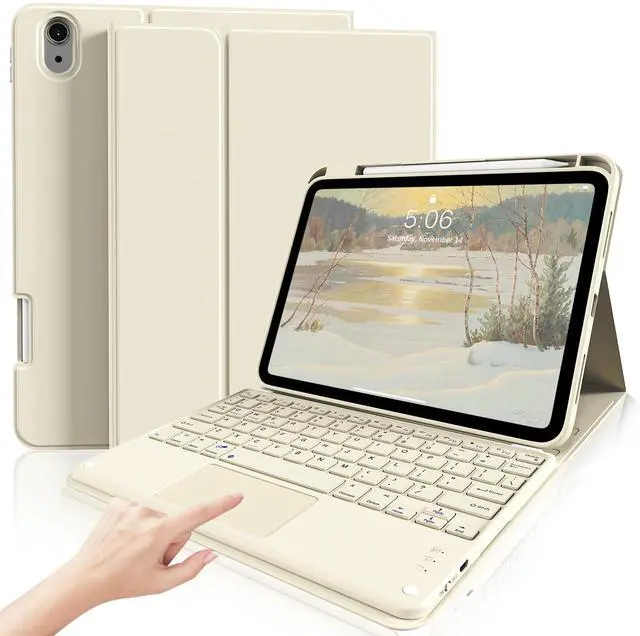 Main image of kenke for iPad 11/10th Gen Case with Keyboard 11/10.9 inch 2025 A16/2022, Detachable Wireless Bluetooth with Left Side Pencil Holder, Multi-Touch Trackpad Square Gray Keycaps (Cream