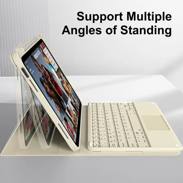Alt view image 4 of 5 - kenke for iPad 11/10th Gen Case with Keyboard 11/10.9 inch 2025 A16/2022, Detachable Wireless Bluetooth with Left Side Pencil Holder, Multi-Touch Trackpad Square Gray Keycaps (Cream