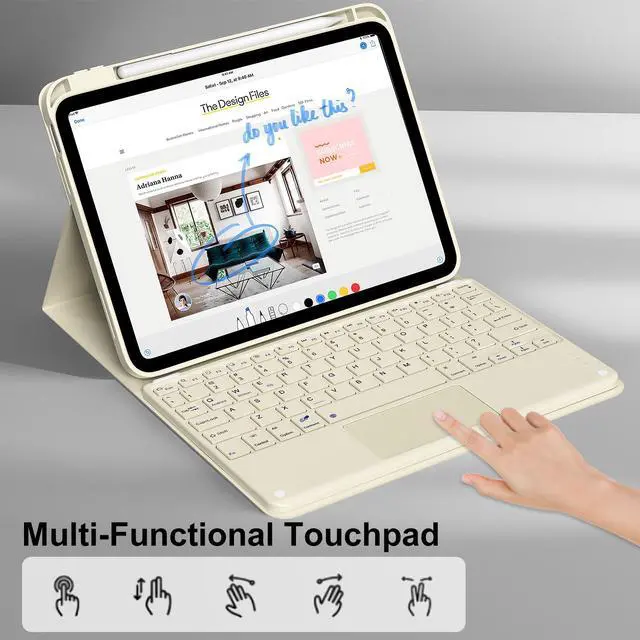 Alt view image 3 of 5 - kenke for iPad 11/10th Gen Case with Keyboard 11/10.9 inch 2025 A16/2022, Detachable Wireless Bluetooth with Left Side Pencil Holder, Multi-Touch Trackpad Square Gray Keycaps (Cream