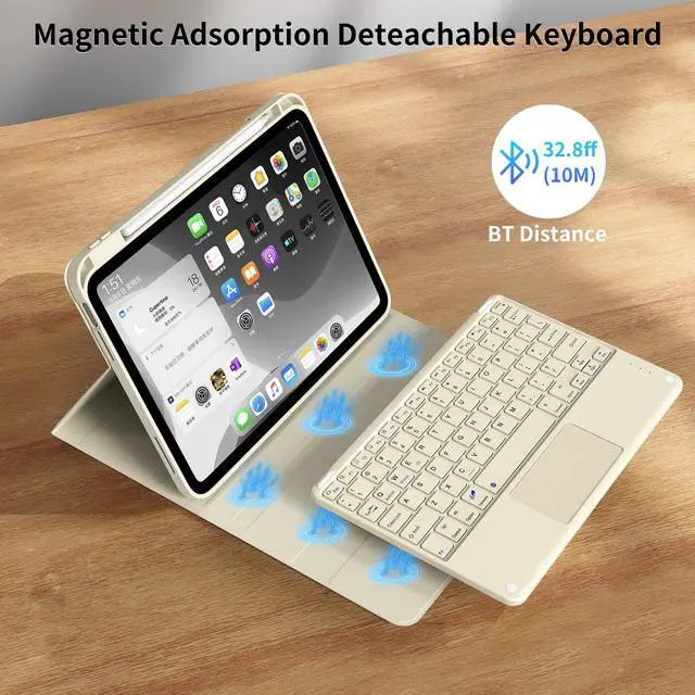 Alt view image 5 of 5 - kenke for iPad 11/10th Gen Case with Keyboard 11/10.9 inch 2025 A16/2022, Detachable Wireless Bluetooth with Left Side Pencil Holder, Multi-Touch Trackpad Square Gray Keycaps (Cream
