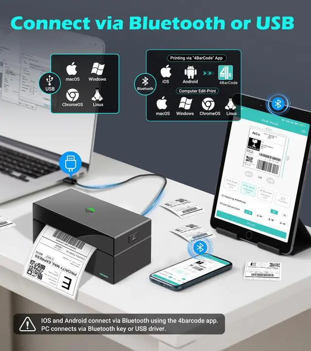 Alt view image 2 of 5 - ORGBRO Bluetooth Thermal Shipping Label Printer, Z1-Plus Wireless 4X6 Shipping Label Printer for Small Business Office or Home Support iPhone Android Windows macOS Chrome Amazon Ebay Shopify USPS