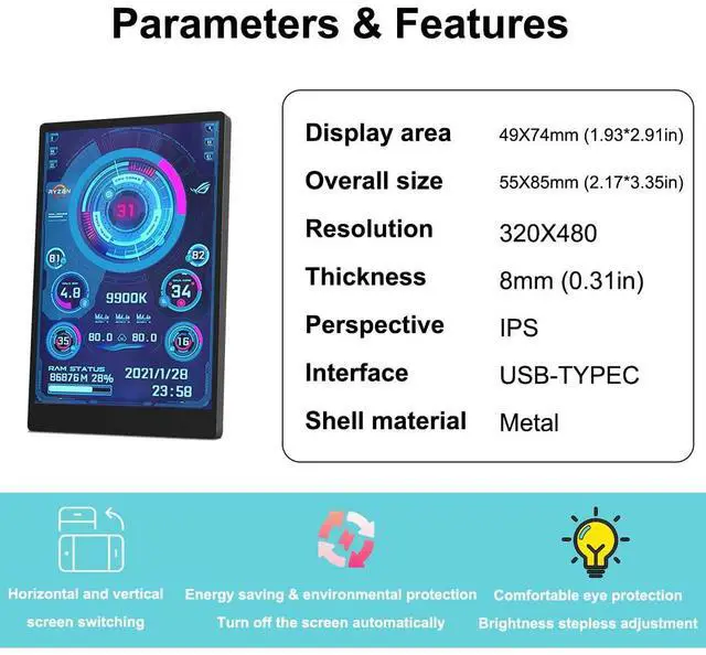 Alt view image 5 of 5 - WOWNOVA PC Temperature Display, Computer Temp Monitor, ARGB Case, IPS USB Mini Screen, CPU RAM HDD Data Monitor
