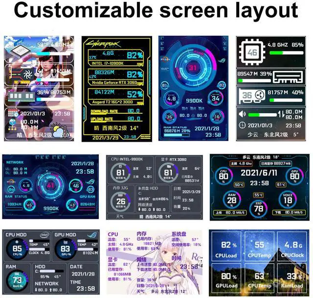 Alt view image 4 of 5 - WOWNOVA PC Temperature Display, Computer Temp Monitor, ARGB Case, IPS USB Mini Screen, CPU RAM HDD Data Monitor