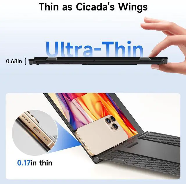 Alt view image 2 of 5 - Ultra Thin Laptop Screen Extender Monitor Portable,14.2" 1080P FHD Lightweight Triple Screen,Portable Monitor for Laptops,Fit for 13-17" Laptop,Plug & Play Compatiable with Win/Mac/Chrome/Android